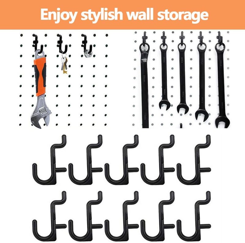 Nivithi Pegboard Hooks Kit,1/4" Hole,50 Black Pegboard Hooks Assortment with J Hooks for Squat Rack,peg Board Hooks for Hanging are Perfect for organizing Tools and Equipment,1“ Hole Pitch - Image 4